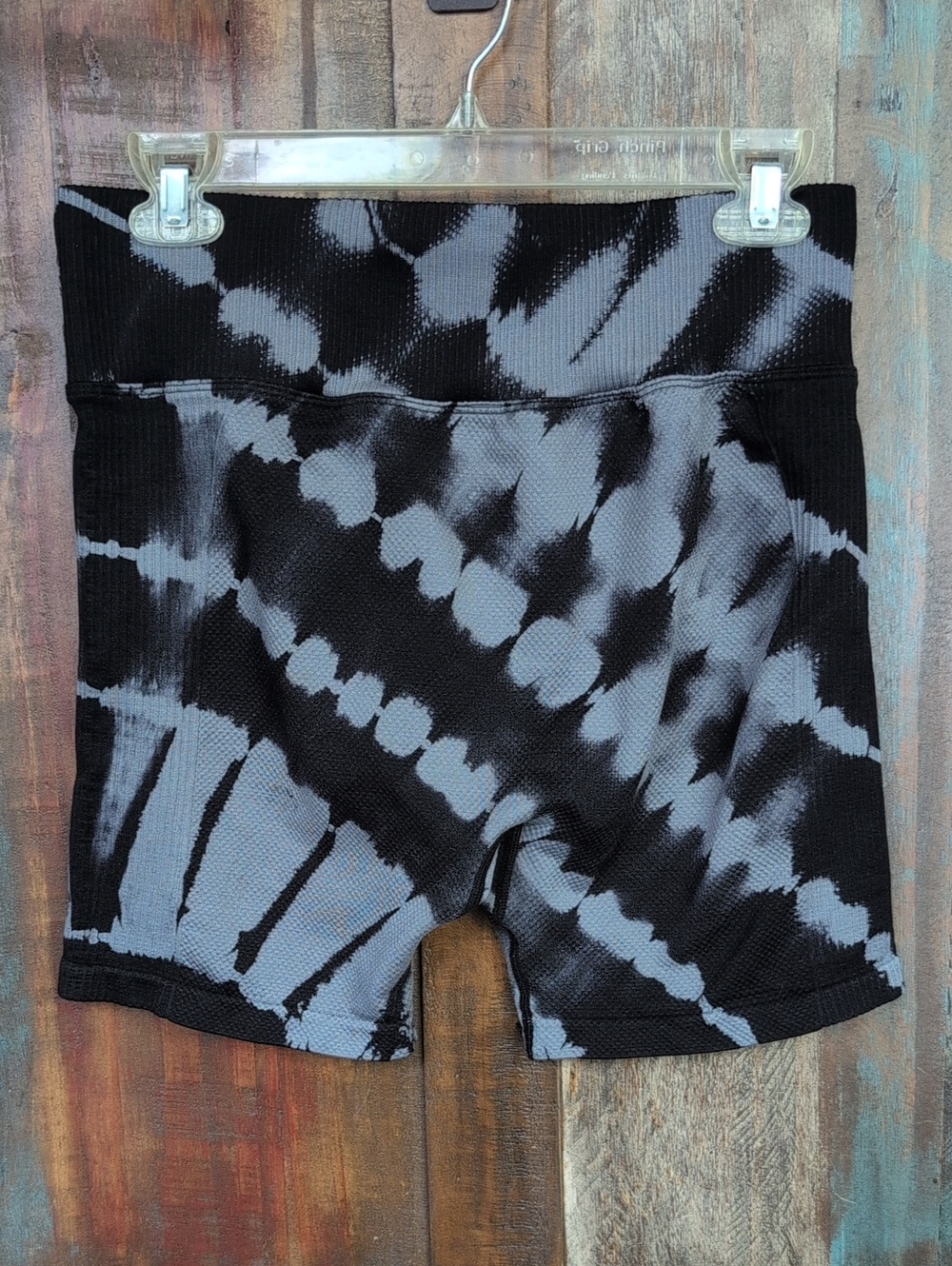 Victoria's Secret PINK Active Ribbed Black & Gray Tie Dye Shorts - Women's Large - Picture 3 of 7